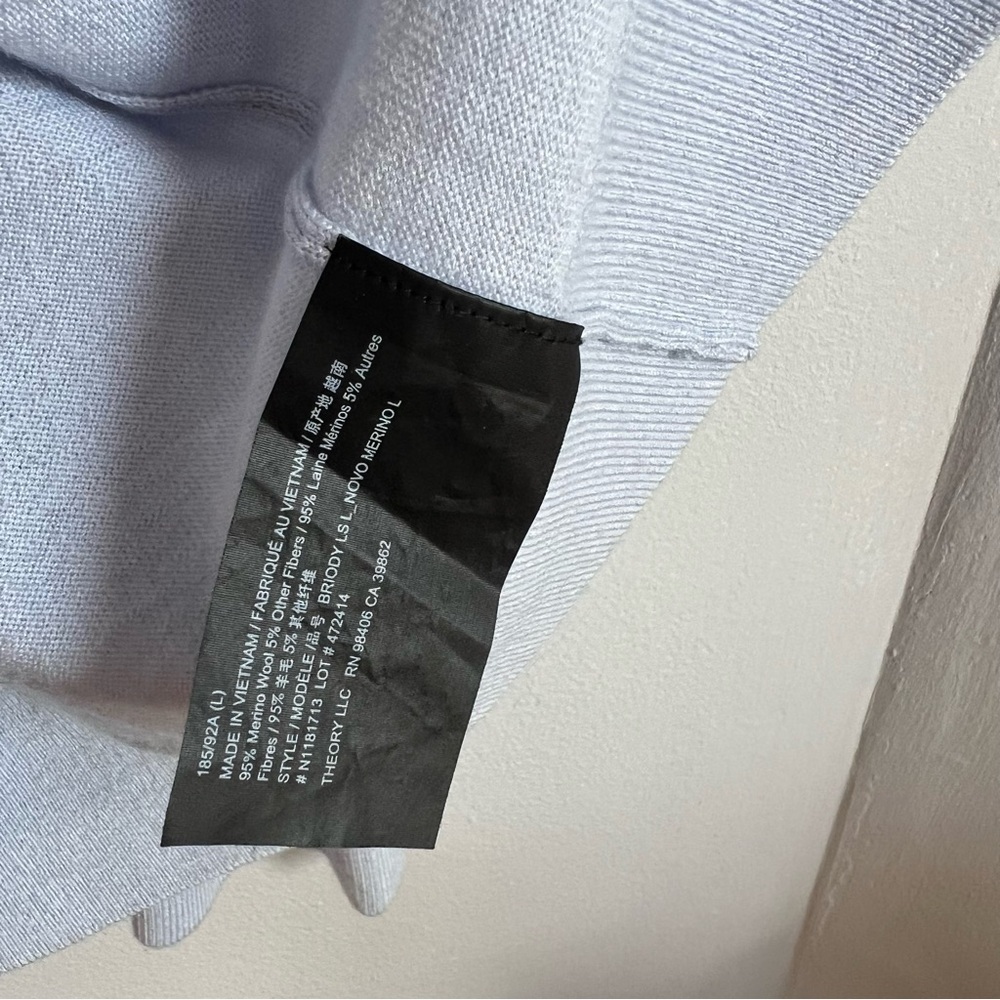 Theory Johnny Collar Sweater in Merino Wool Light Blue‎ L - Picture 4 of 5